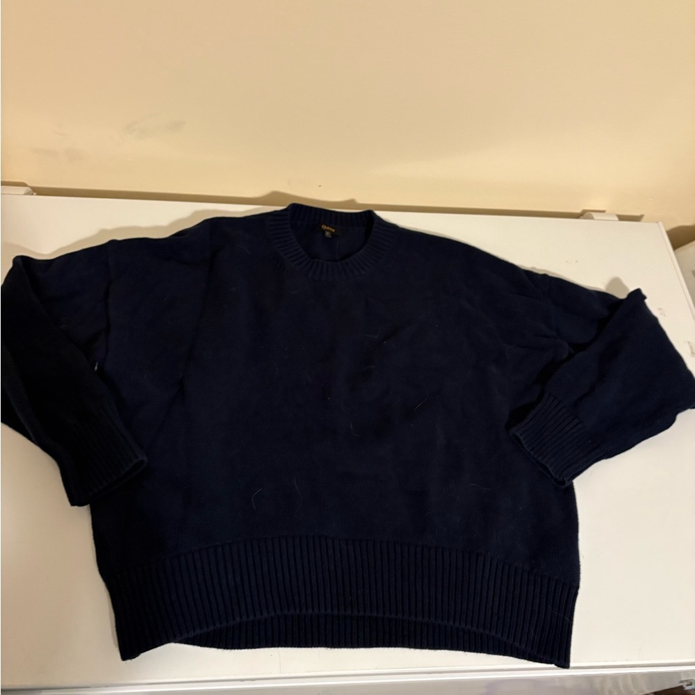 Quince Navy fisherman sweater cotton size L EUC worn a few times